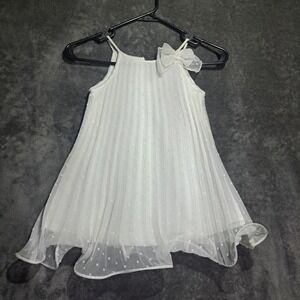 Cherokee Girls White Swiss Dot Pleated Bow Dress 4T Coquette Cottagecore